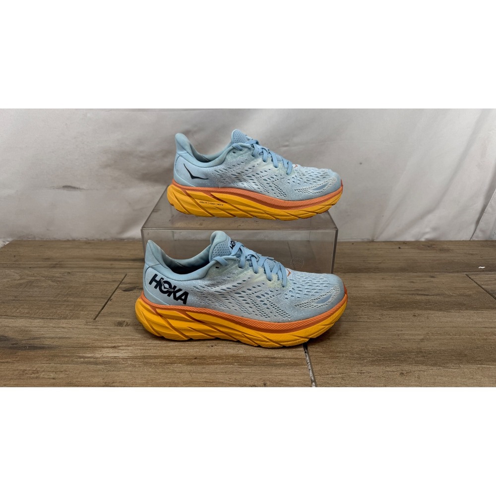 Hoka One One Clifton 8 Womens Running Shoes Blue Orange 1119394 SSIF Size 8.5 B